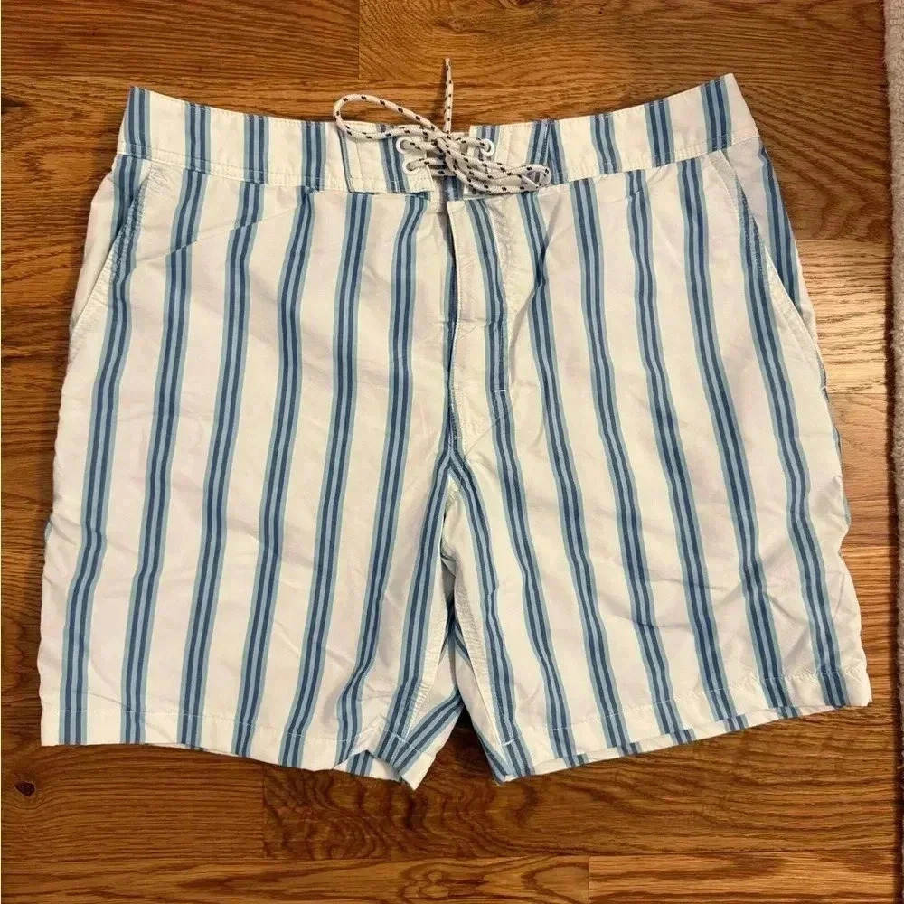 J.Crew JCrew Mens white blue stripe 7" Breaker swim board shorts swimwear BF681